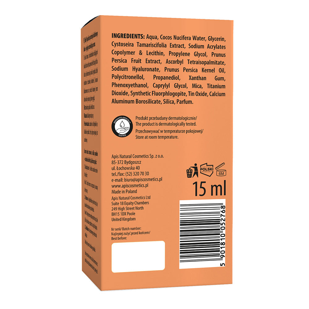 Apis Peachy Skin Veido Serumas Su Šviesą Atspindinčiomis Dalelėmis 15ml – produkto vaizdas 2
