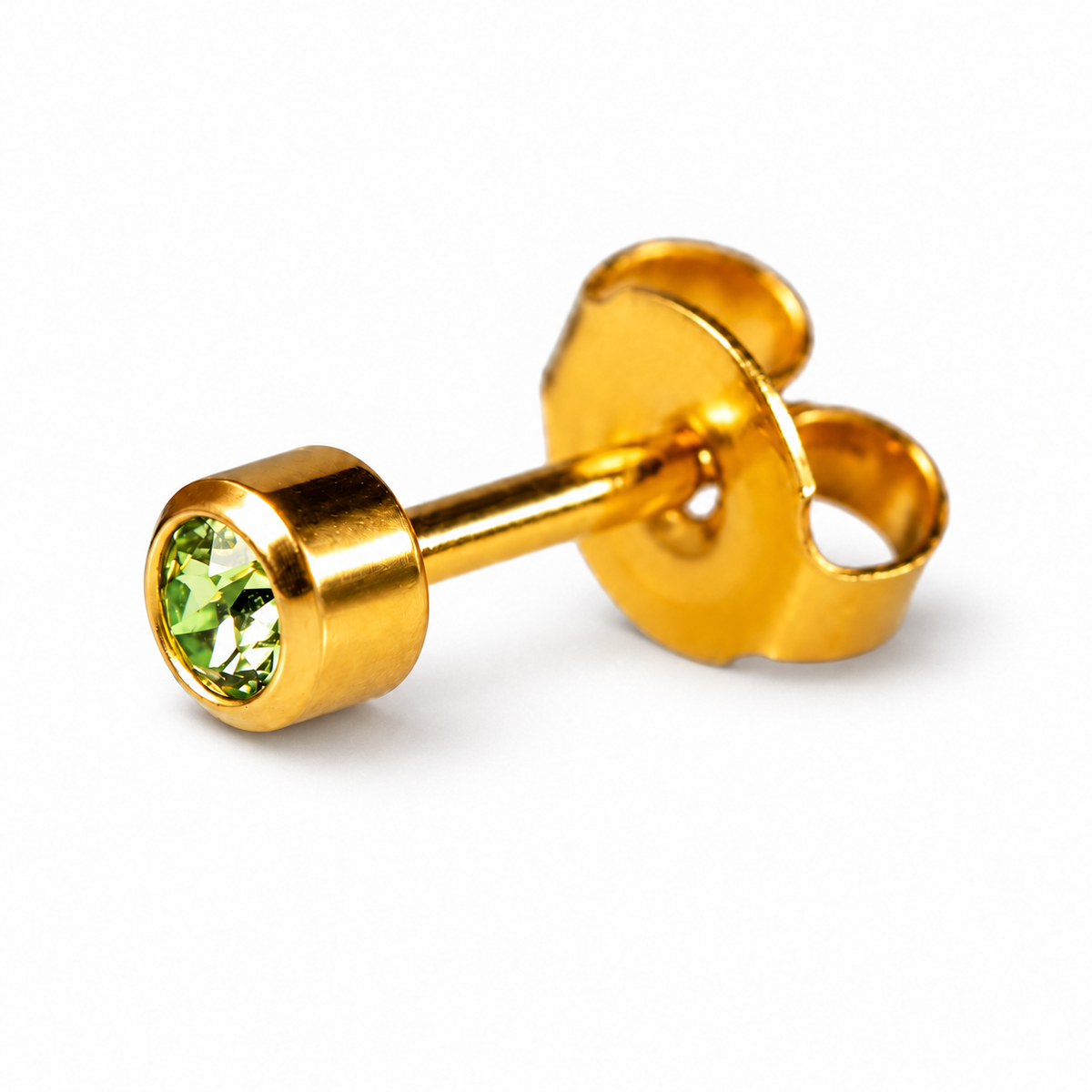 Caflon Peridotas 4mm stud tipo auskarai su žaliu akmenėliu, paauksuoti