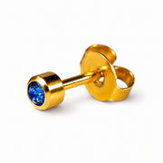 Caflon Safyras 4mm stud tipo auskarai su mėlynu akmenėliu, paauksuoti