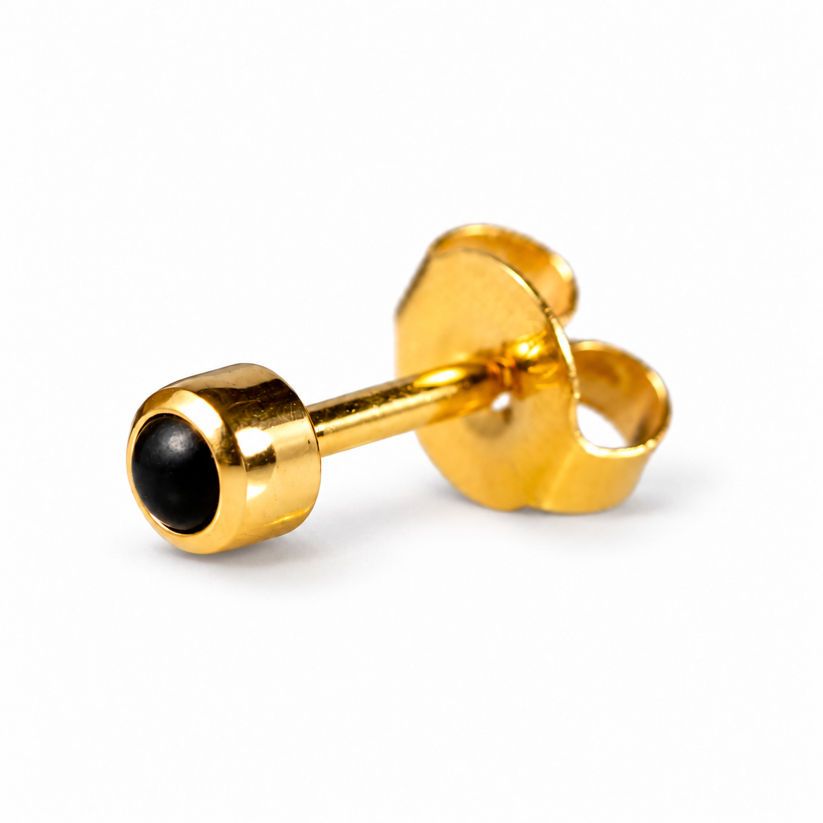 Caflon Juodojo Onikso Kabošonas 4mm stud tipo auskarai, paauksuoti