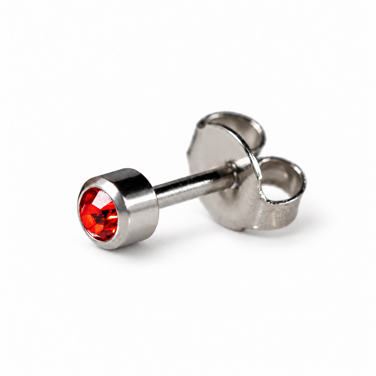 Caflon Rubinas 4mm stud tipo auskarai su raudonu akmenėliu, nerūdijantis plienas