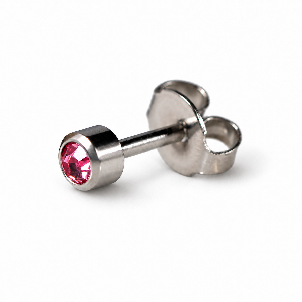 Caflon Rožinis Cirkonas 4mm stud tipo auskarai su rožiniu akmenėliu, nerūdijantis plienas