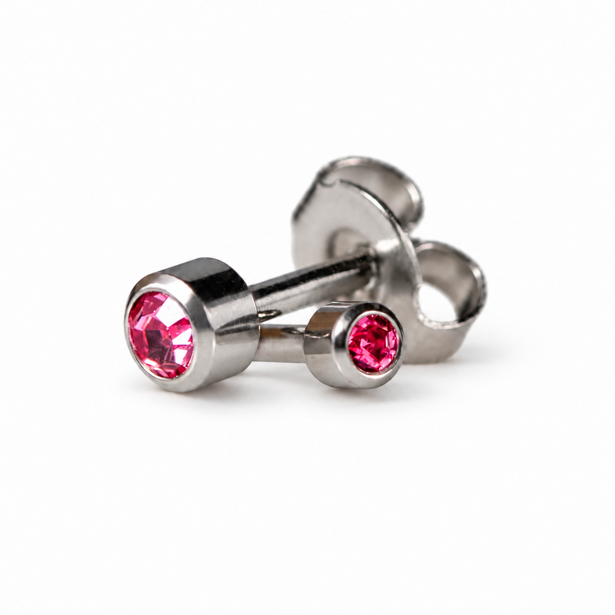 Caflon Mini Rožinis Cirkonas 3mm stud tipo auskarai su rožiniu akmenėliu, nerūdijantis plienas