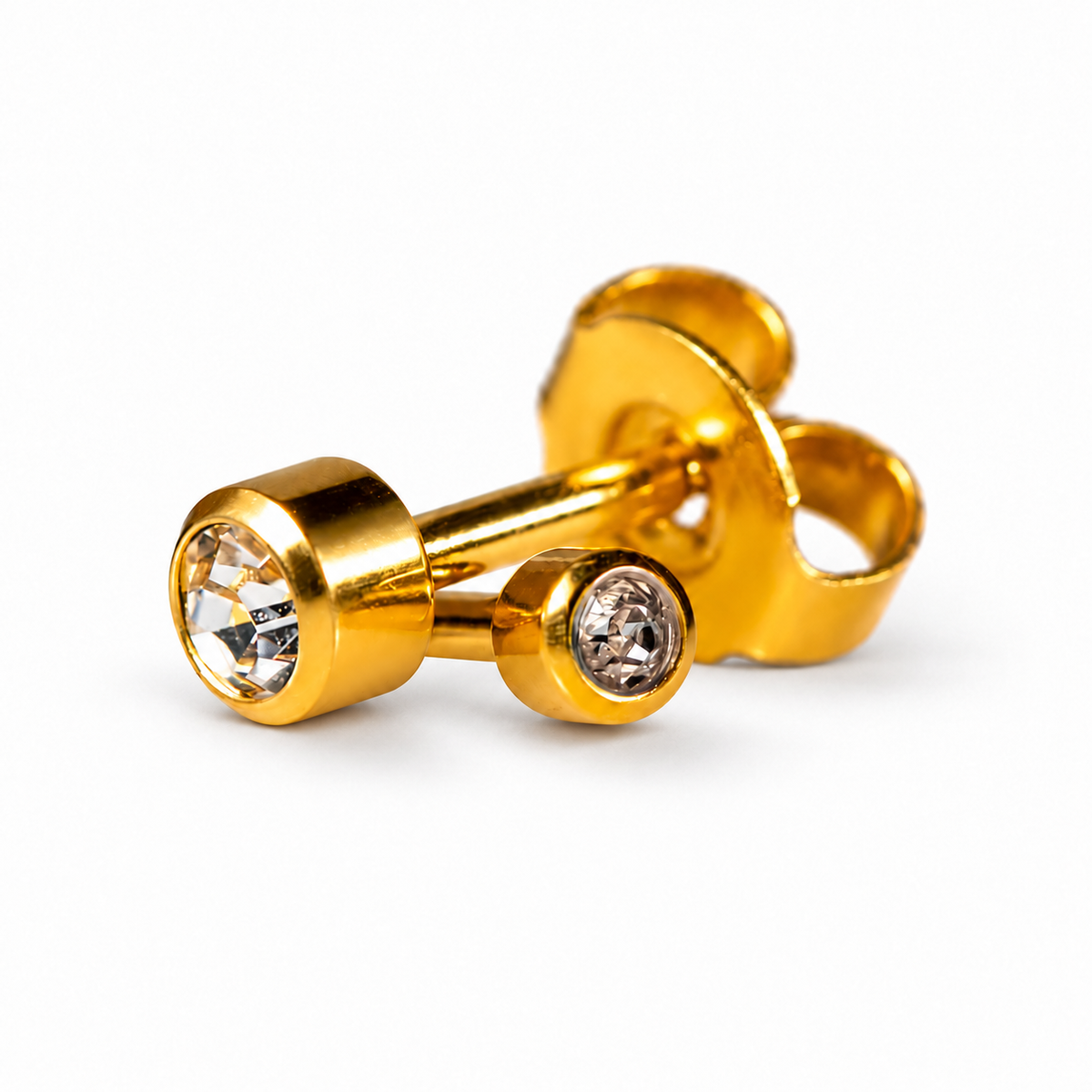 Caflon Mini Kristalas 3mm stud tipo auskarai su skaidriu akmenėliu, paauksuoti