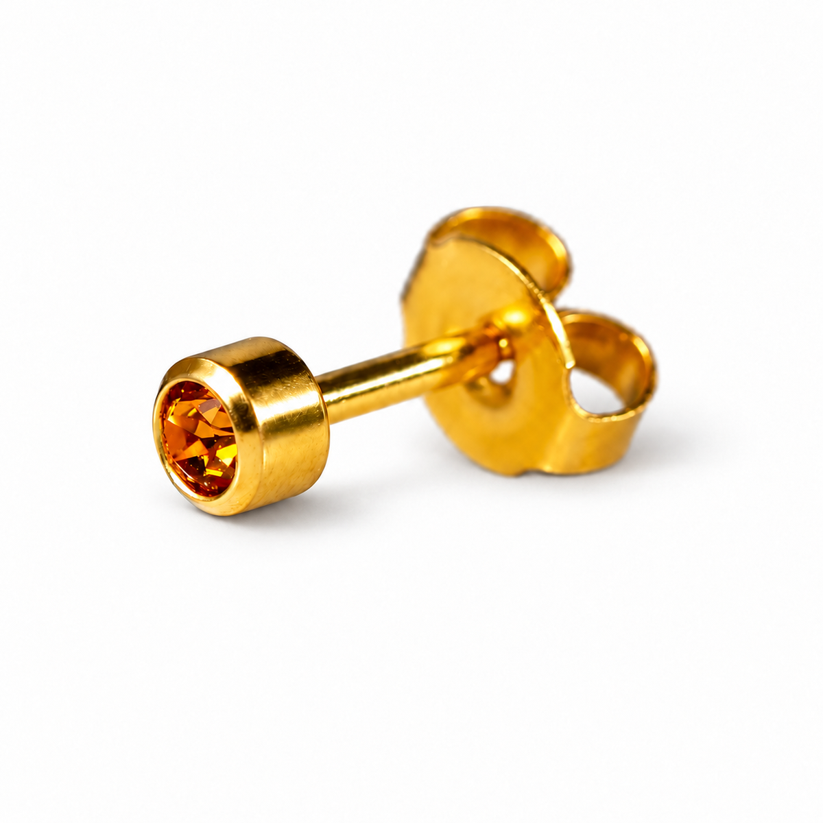 Caflon Topazas 4mm stud tipo auskarai su oranžiniu akmenėliu, paauksuoti