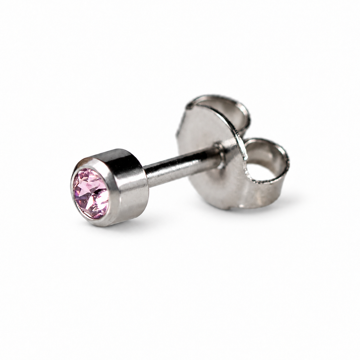 Caflon Aleksandritas 4mm stud tipo auskarai su violetiniu akmenėliu, nerūdijantis plienas