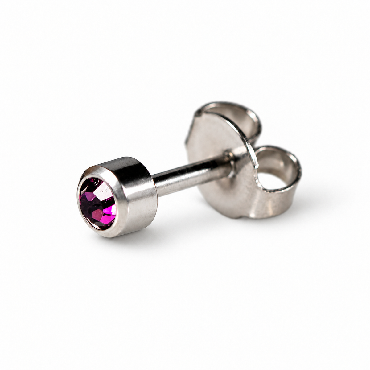 Caflon Ametistas 4mm stud tipo auskarai su violetiniu akmenėliu, nerūdijantis plienas