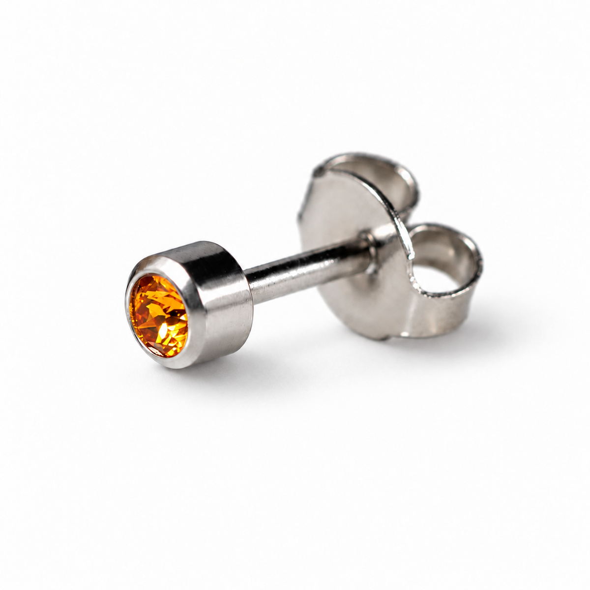 Caflon Topazas 4mm stud tipo auskarai su oranžiniu akmenėliu, nerūdijantis plienas