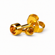 Caflon Mini Topazas 3mm stud tipo auskarai su oranžiniu akmenėliu, paauksuoti