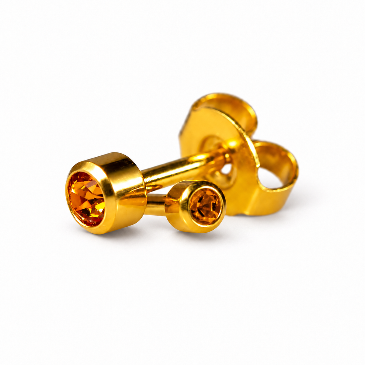 Caflon Mini Topazas 3mm stud tipo auskarai su oranžiniu akmenėliu, paauksuoti