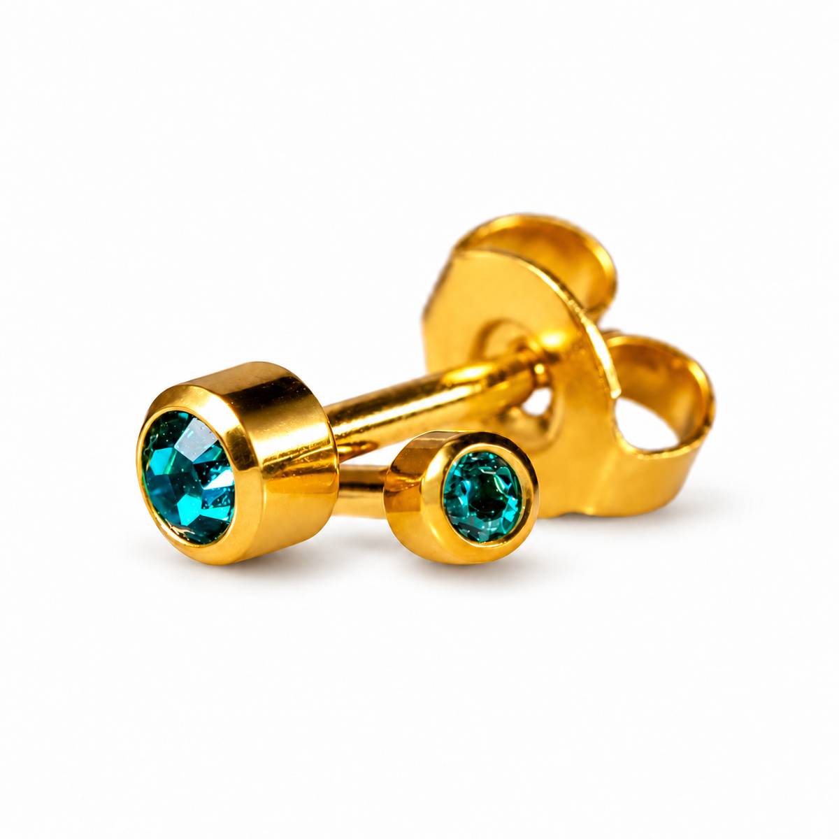 Caflon Mini Mėlynasis Cirkonas 3mm stud tipo auskarai su mėlynu akmenėliu, paauksuoti