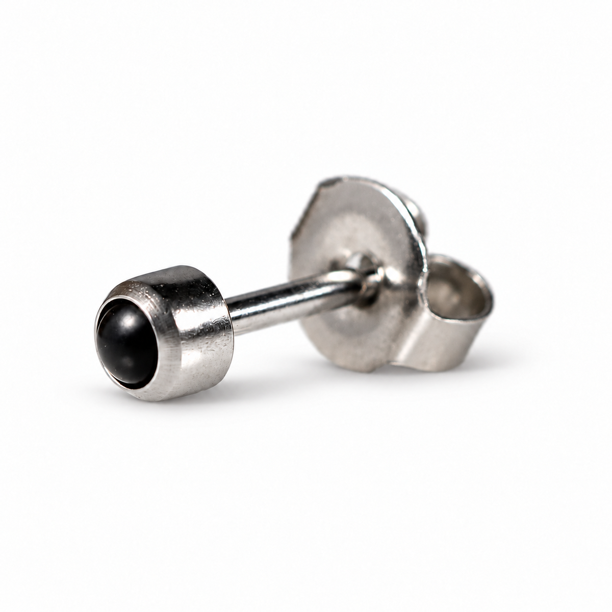 Caflon Juodojo Onikso Kabošonas 4mm stud tipo auskarai, nerūdijantis plienas