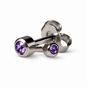 Caflon Mini Ametistas 3mm stud tipo auskarai su violetiniu akmenėliu, nerūdijantis plienas