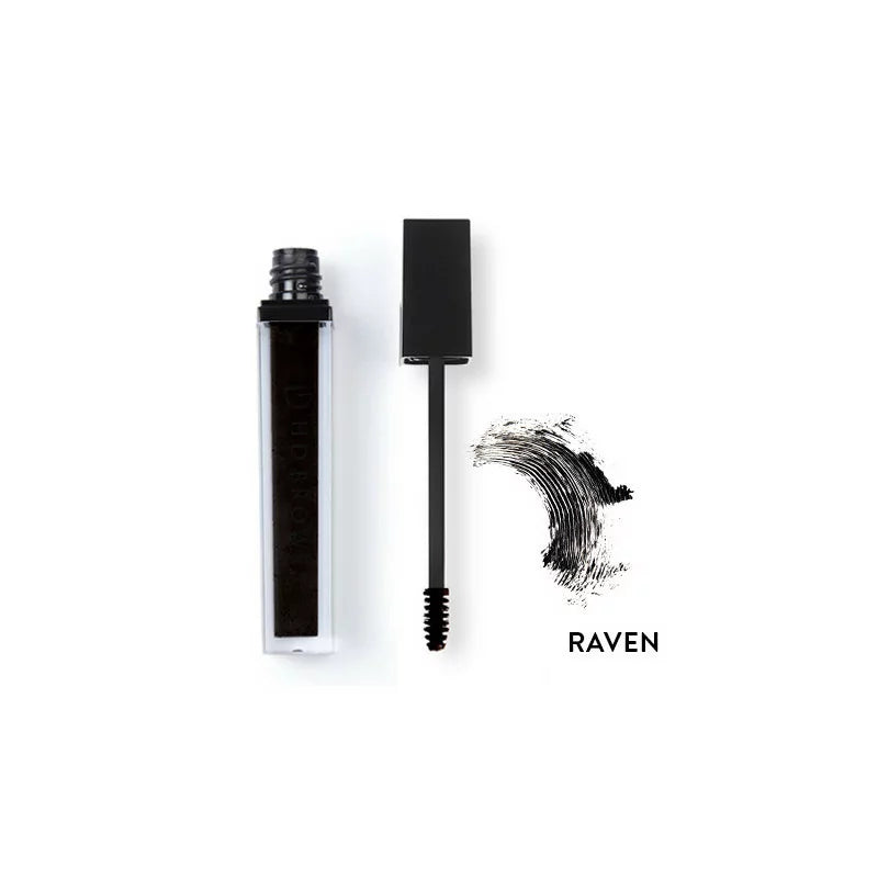 HD Brows Brow Colourfix Raven tūbelė, šepetėlis ir atspalvio pavyzdys