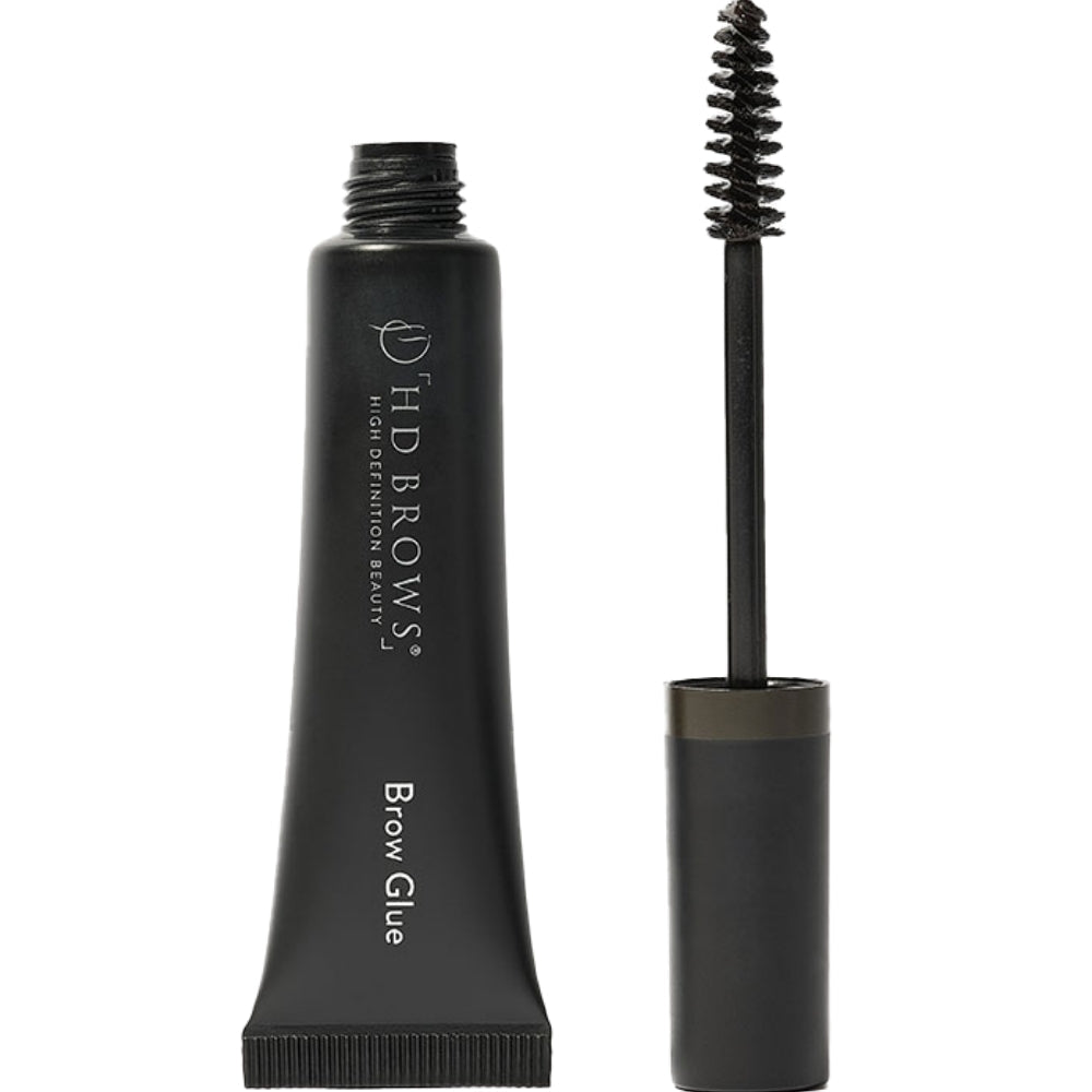 HD Brows Brow Glue Dark Brown-Black pakuotė ir šepetėlis