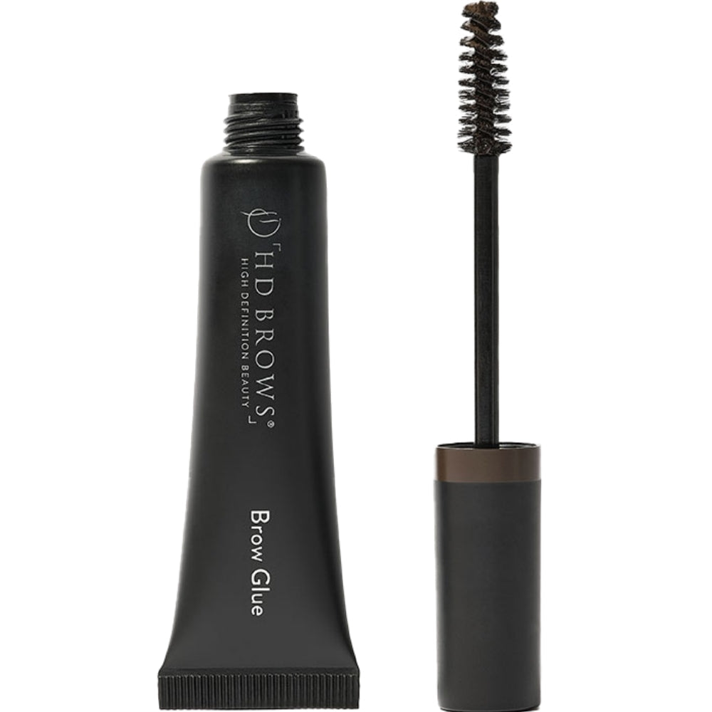 HD Brows Brow Glue Medium Brown pakuotė ir šepetėlis